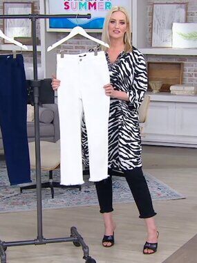 NWT Dennis by Dennis Basso White Cropped stretch jeans 12p Raw Cut Frayed Hem